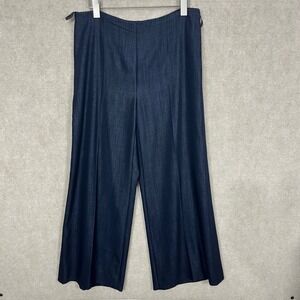 Rena Lange Midnight Blue Wool Blend Wide Leg‎ Flowy trouser Pants Size 10